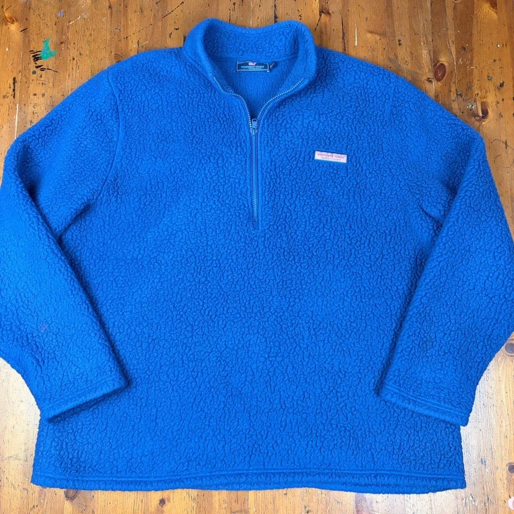 Vineyard Vines Mens XXL Blue Sherpa Fleece Quarter‎ Zip Pullover Sweater Jacket